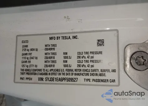 2023 Tesla Model 3 Rear-Wheel Drive из США, поврежденный, VIN 5YJ3E1EA6PF509527